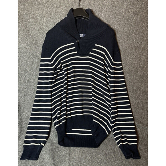 J. Crew Sweaters - J.Crew Sweater Womens Large Blue White Striped Cowl Neck Chunky Knit Long 47180
